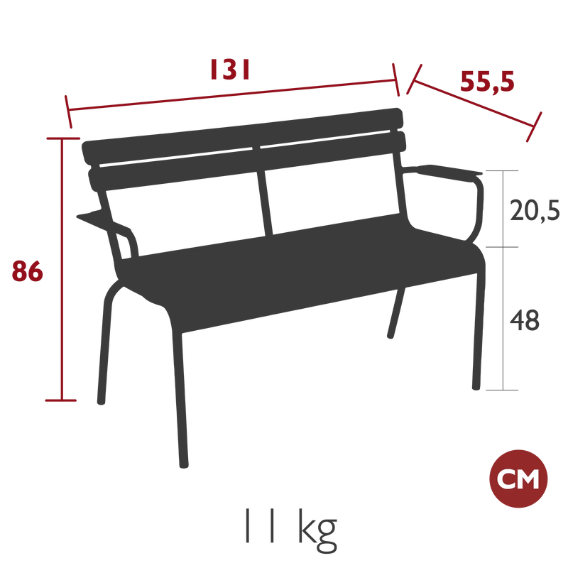 Fermob Luxembourg Banc de Jardin 2 places avec accoudoirs 