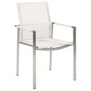 Barlow Tyrie Mercury Dining Fauteuil repas inox brossé Accoudoirs Alu Accoudoirs Arctic White - Toile Pearl 