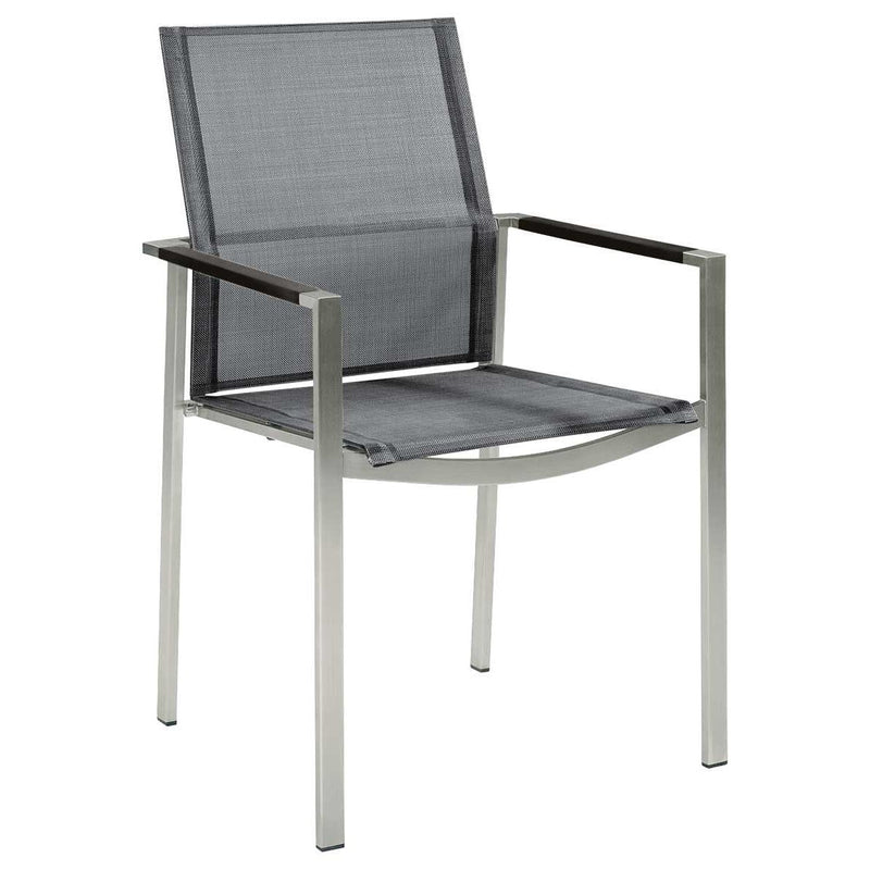 Barlow Tyrie Mercury Dining Fauteuil repas inox brossé Accoudoirs Alu Accoudoirs Graphite - Toile Platinum 